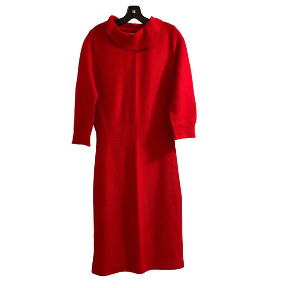 Jonathan Logan Red Knit Vintage Dress Mockneck A-Line Christmas FLAWED - Picture 1 of 8